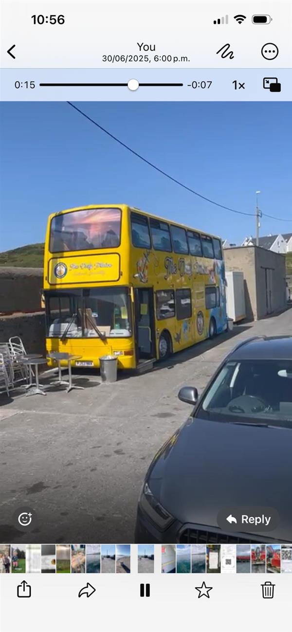Mobile fish and chip ship with upper deck dining area. Mobile fish and chip ship with upper deck dining area.