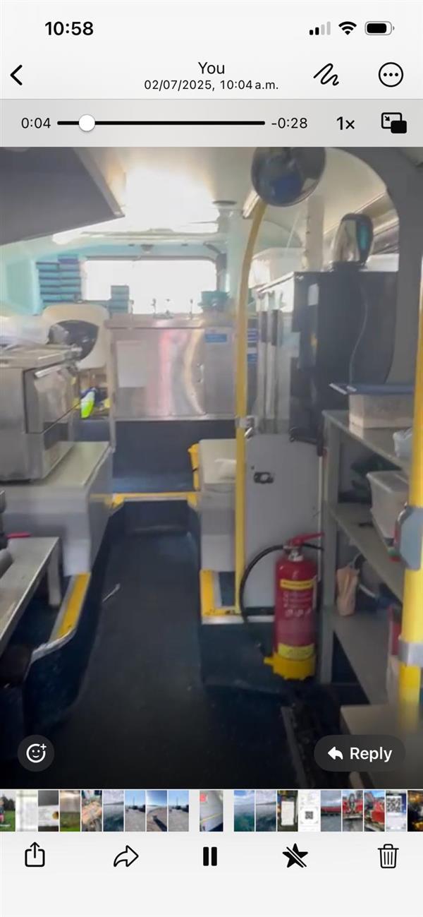 Mobile fish and chip ship with upper deck dining area. Mobile fish and chip ship with upper deck dining area.